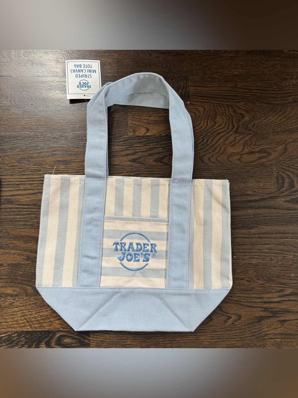 NWT Trader Joe’s blue and green pastel stripe canvas mini tote bags (set of 2) - Picture 2 of 4